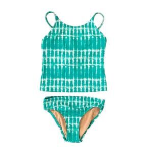 NWT J. Crew Girls' Green & White Tie-Dyed Tankini Swimsuit